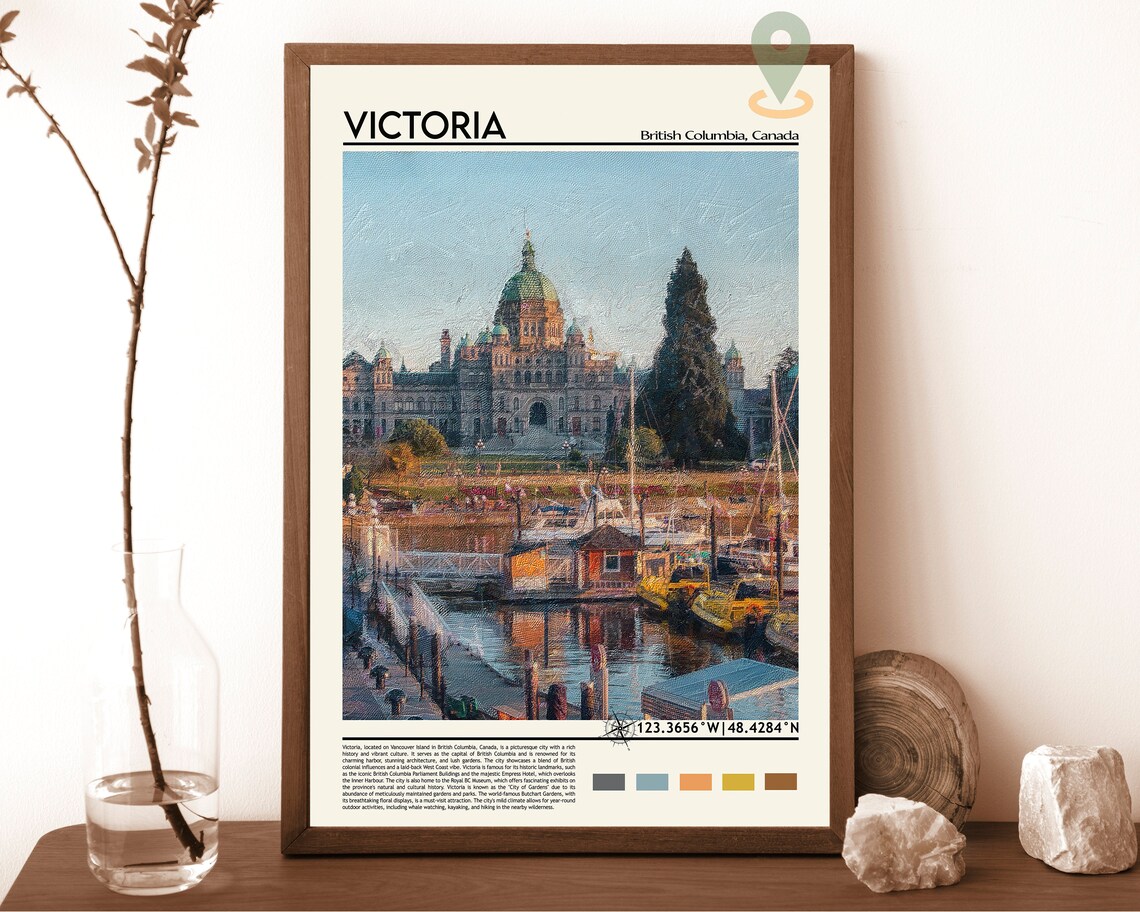 Victoria British Columbia Parliament Harbor View Travel Poster