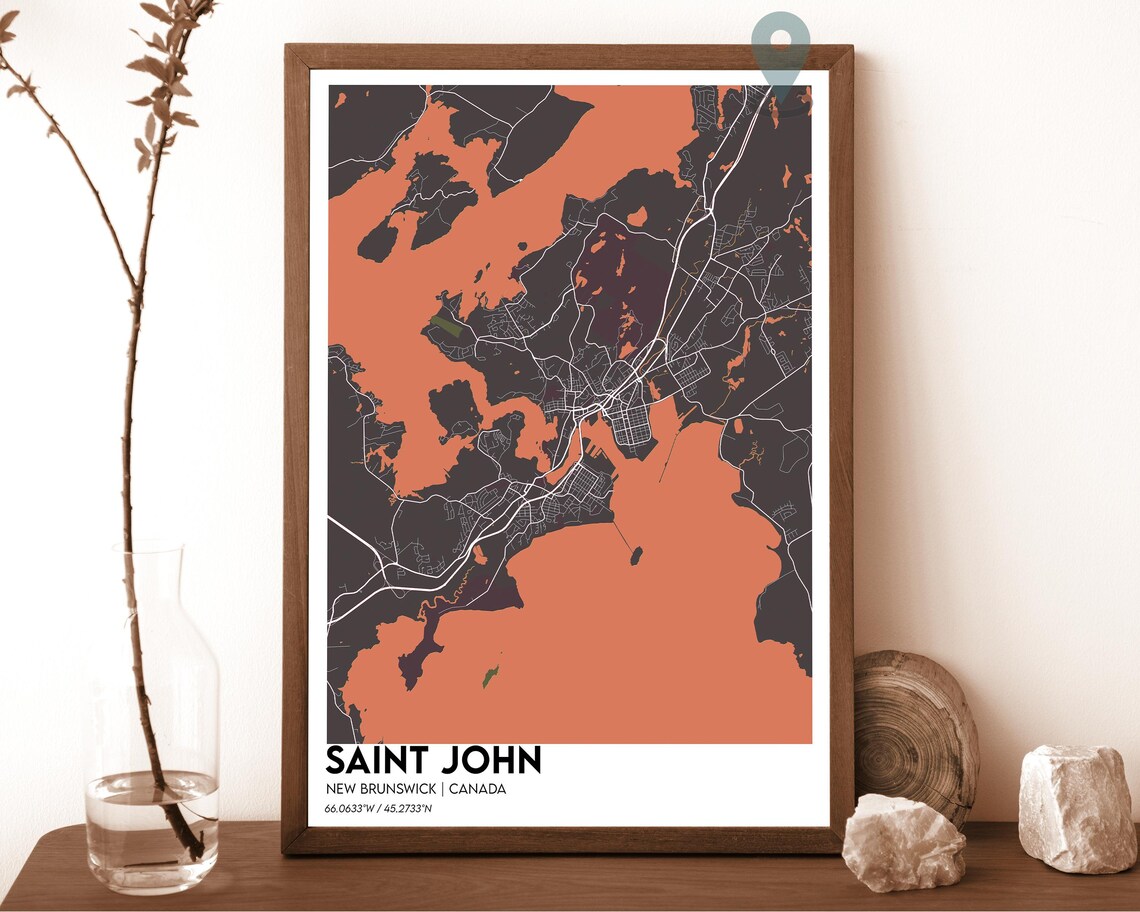 Saint John New Brunswick Canada Navy Gold City Map Home Decor Poster - Image 5