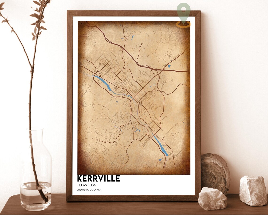 Kerrville Texas Red Minimal City Street Map Design Travel Poster - Image 5