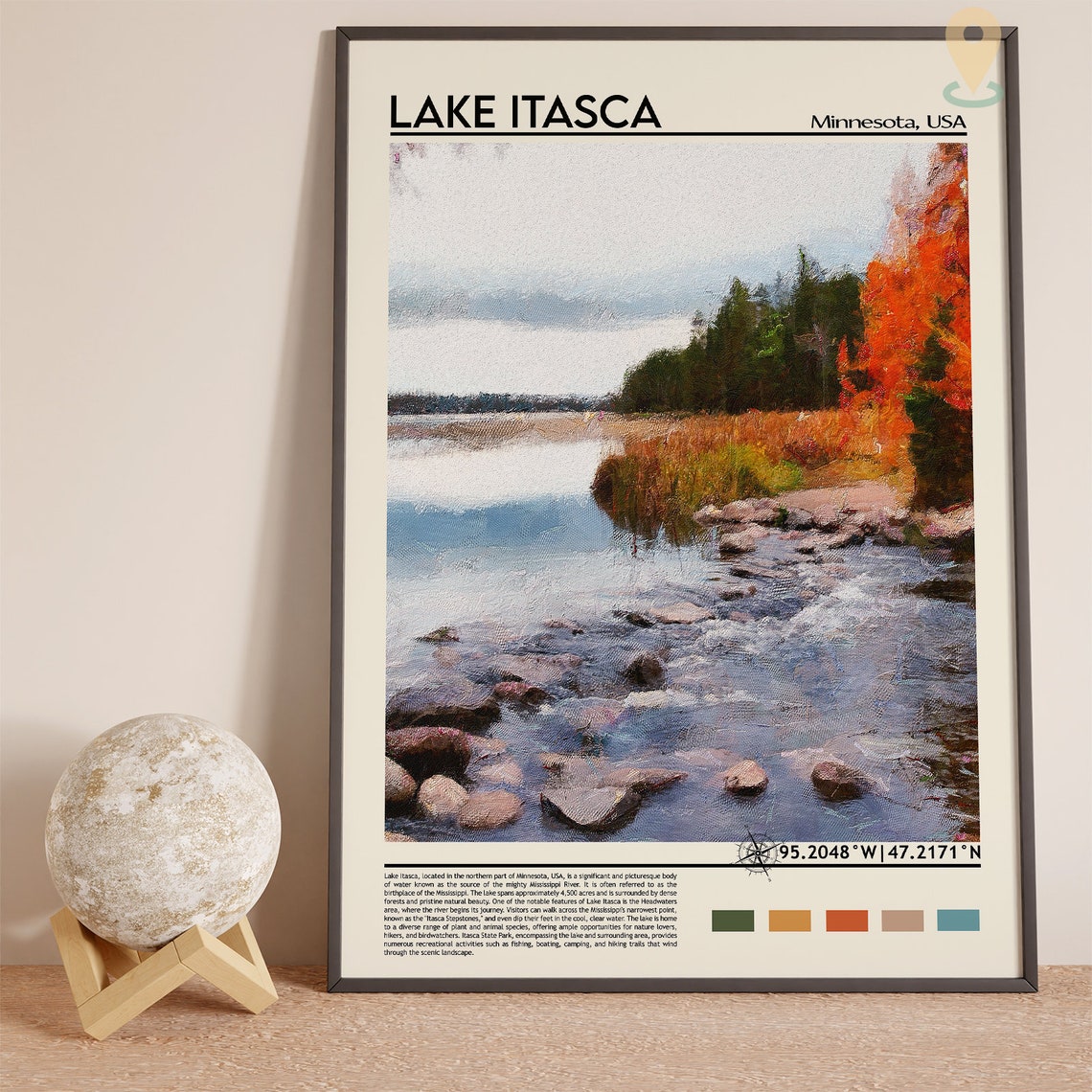 Lake Itasca Minnesota USA Fall Foliage Lakeside Trail Travel Poster - Image 3