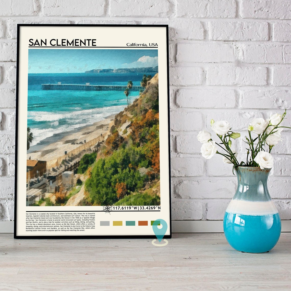 San Clemente California Pier Beach Cliffs Coastal Surf Poster - Image 5