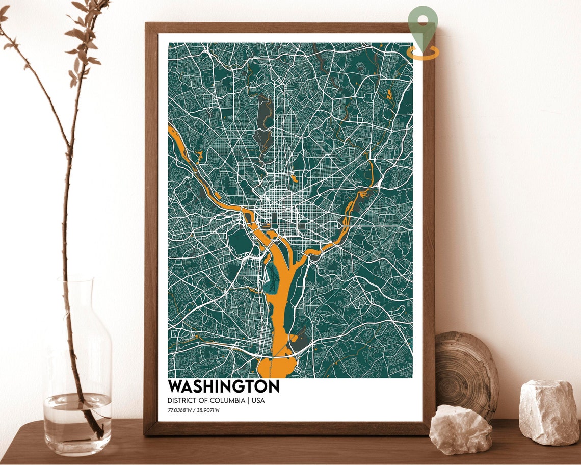 Washington DC Navy Gold Modern Capital City Map Decor Poster - Image 3