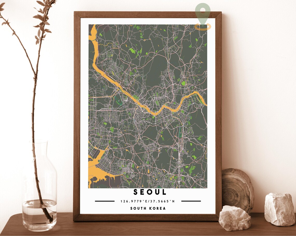 Seoul South Korea Colorful City Map Street Grid Travel Poster