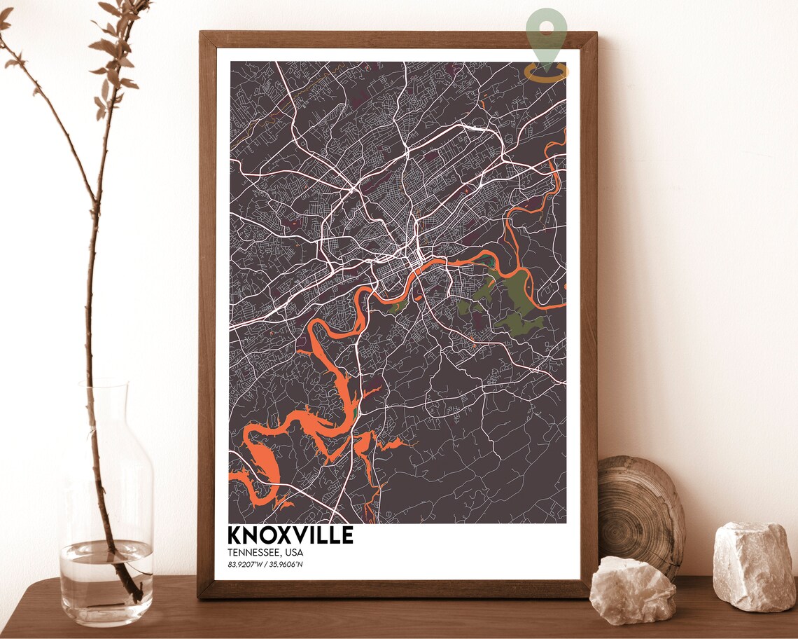 Knoxville Tennessee City Street Map Minimalist Green Orange Art Poster - Image 4