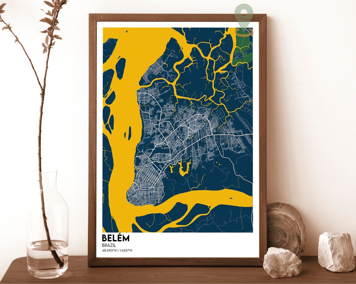 Belem Brazil Navy Gold Bold Amazon Riverfront City Map Poster