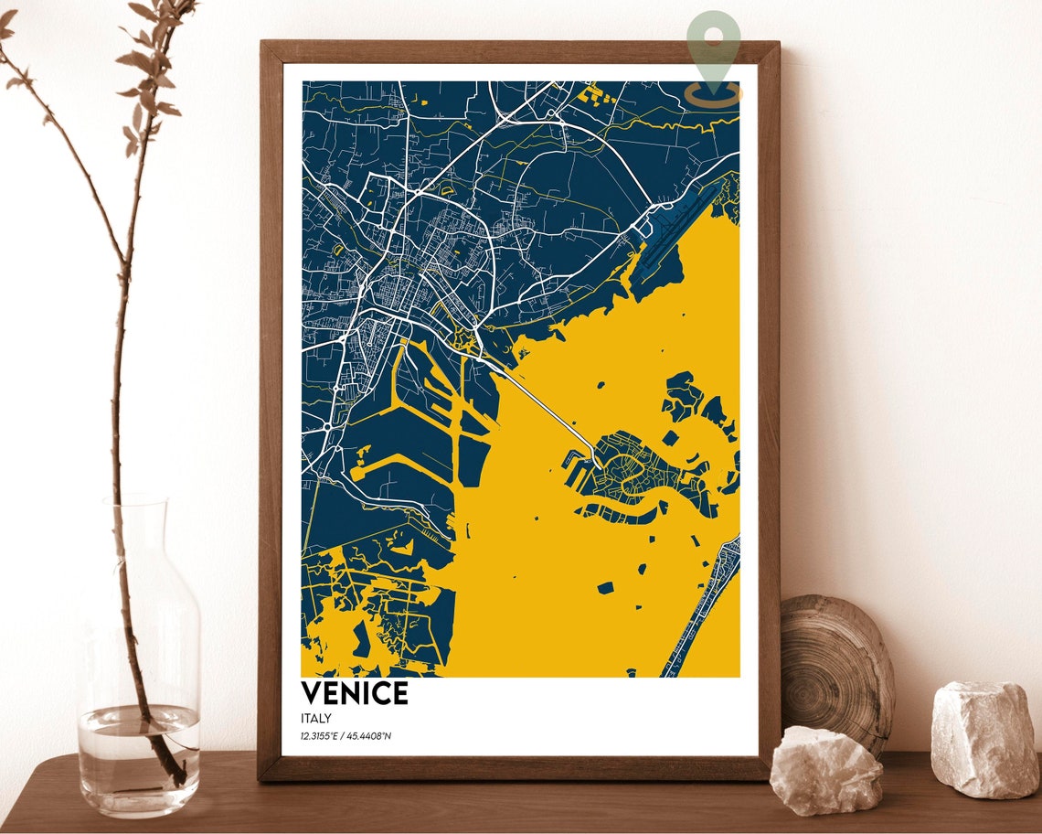 Venice Italy City Map Poster Navy Cyan Modern Lagoon Artwork - Image 6