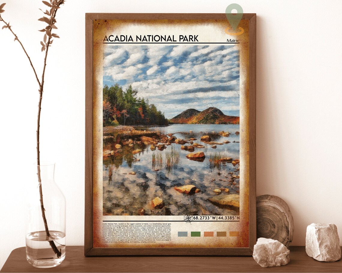 Acadia National Park Maine Scenic Rocky Lake Shore Travel Poster - Image 6