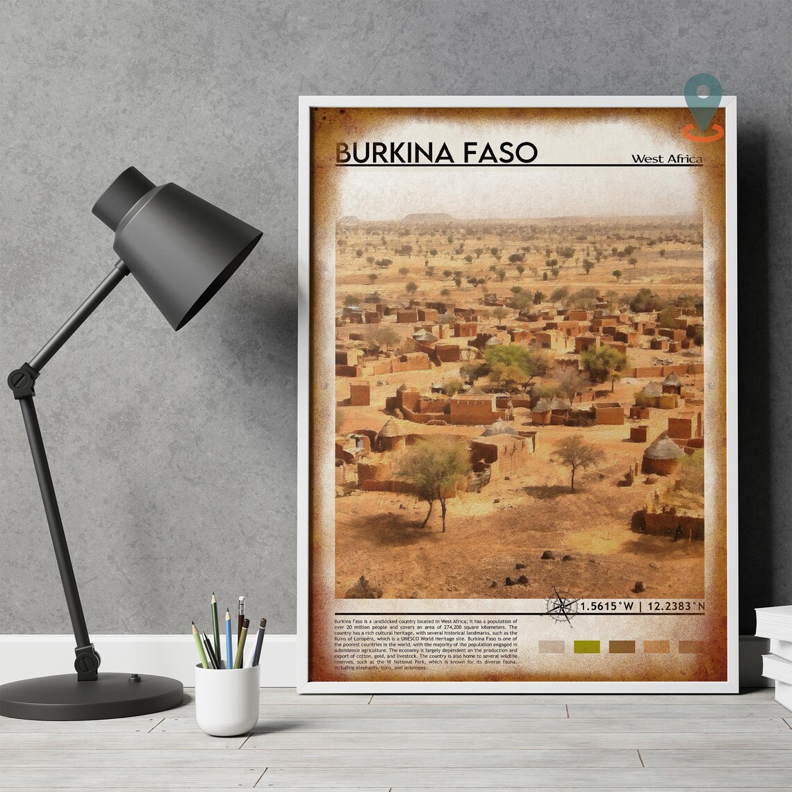 Burkina Faso West Africa Savanna Village Aerial View Vintage Poster - Image 3