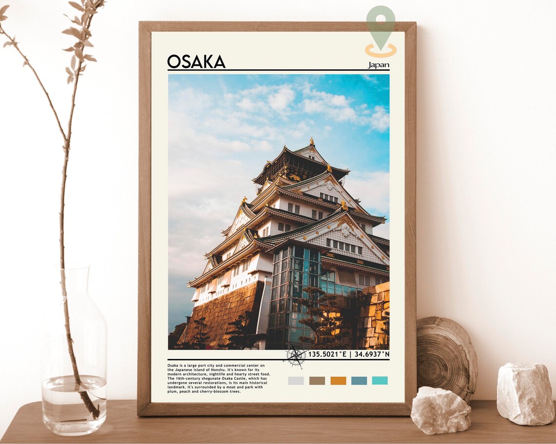 Osaka Castle Japan Historic Fortress Blue Sky Landmark Travel Poster