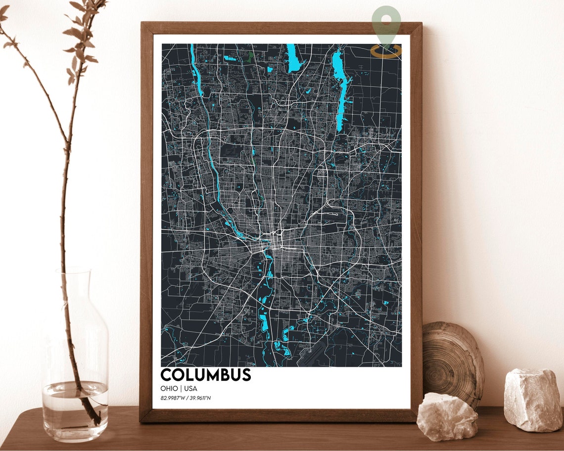 Columbus Ohio Navy Yellow Modern City Map Street Grid Art Poster - Image 6