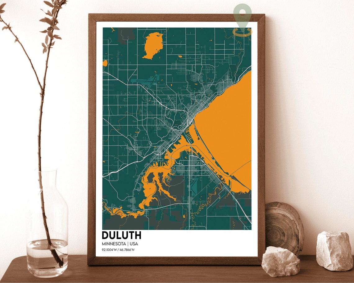 Duluth Minnesota City Street Map Lake Superior Grid Modern Art Print - Image 5
