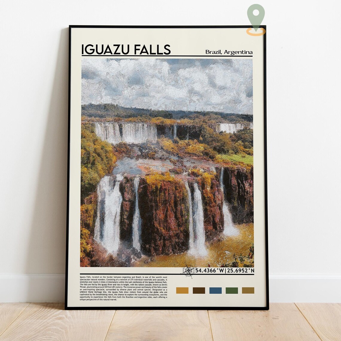 Iguazu Falls Brazil Argentina Waterfall Painted Vintage Travel Poster - Image 2