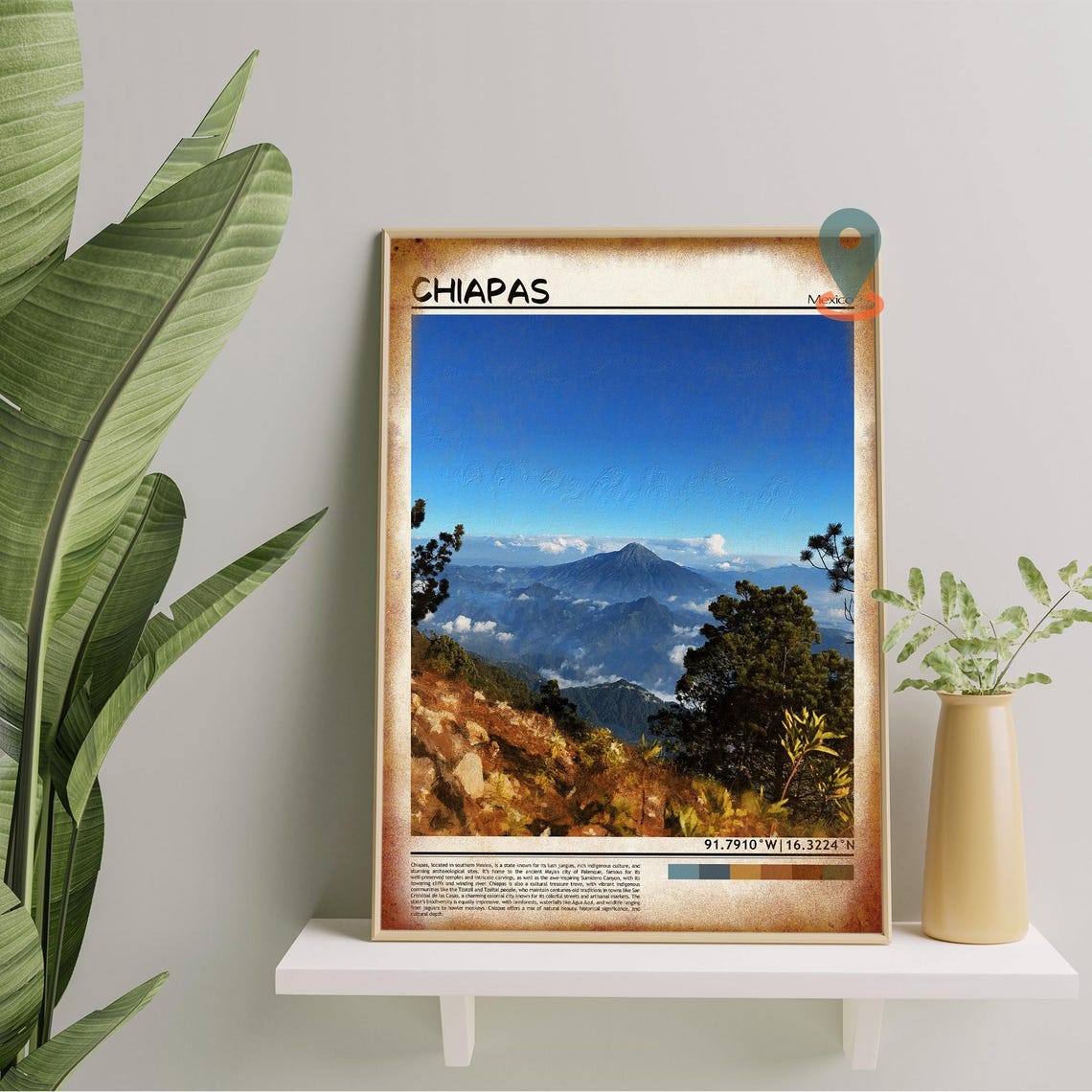 Chiapas Mexico Misty Mountain Volcano Vista Nature Travel Poster - Image 2