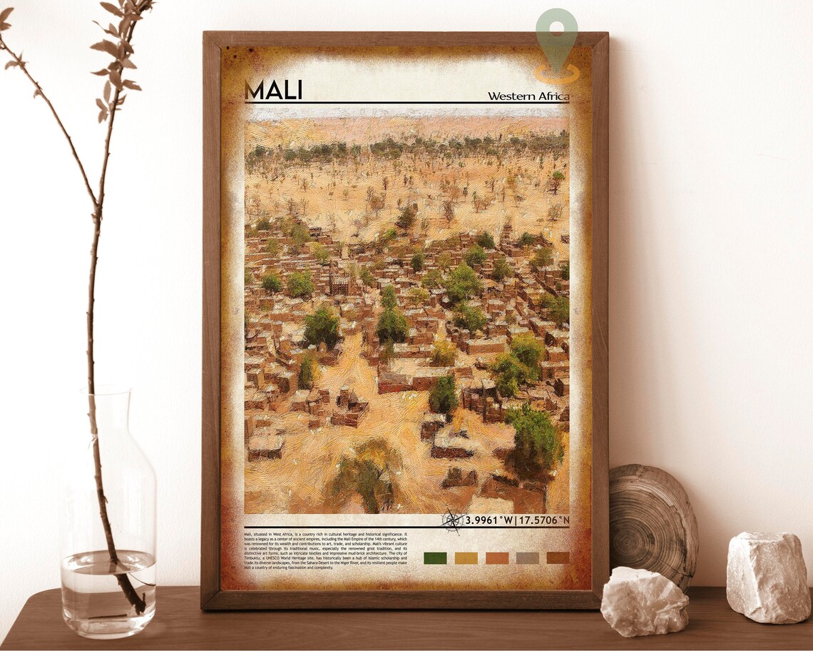 Mali Western Africa Desert Village Aerial View Vintage Poster - Image 6