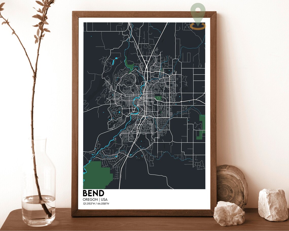 Bend Oregon USA Bold Red High Desert Modern City Street Map Poster - Image 6