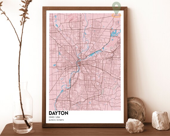 Dayton Ohio Blush Pink Modern City Map Street Grid Art Poster