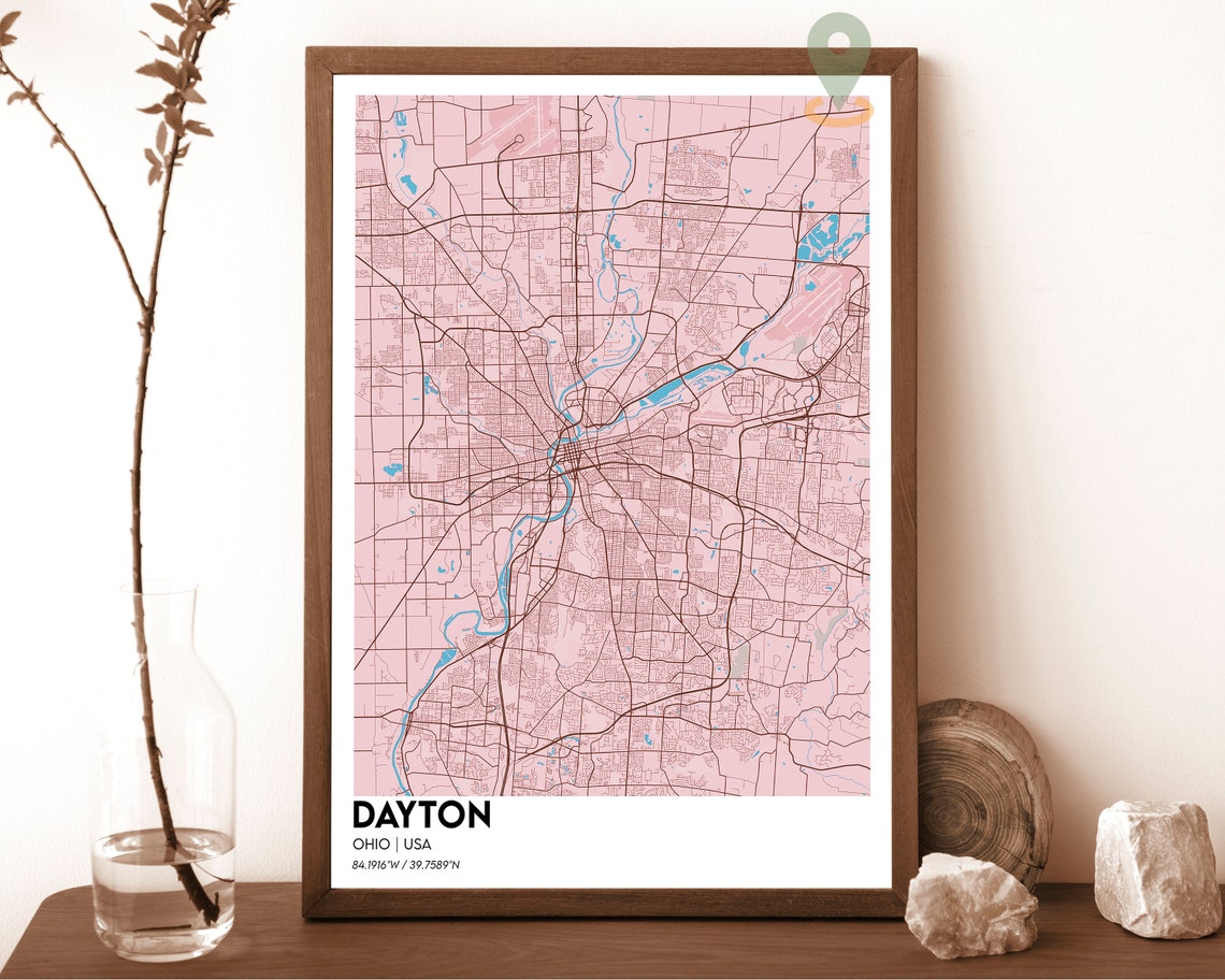 Dayton Ohio Blush Pink Modern City Map Street Grid Art Poster