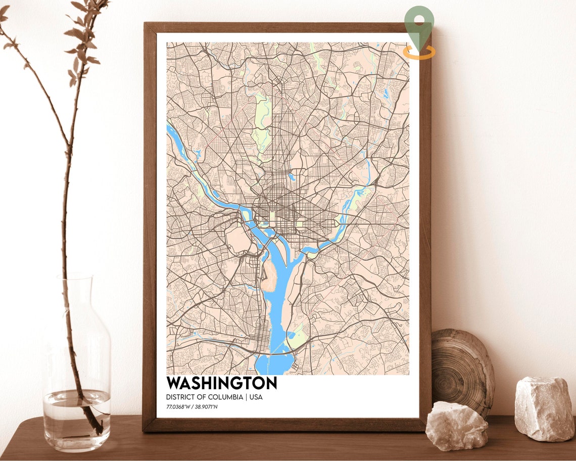 Washington DC Navy Gold Modern Capital City Map Decor Poster - Image 4