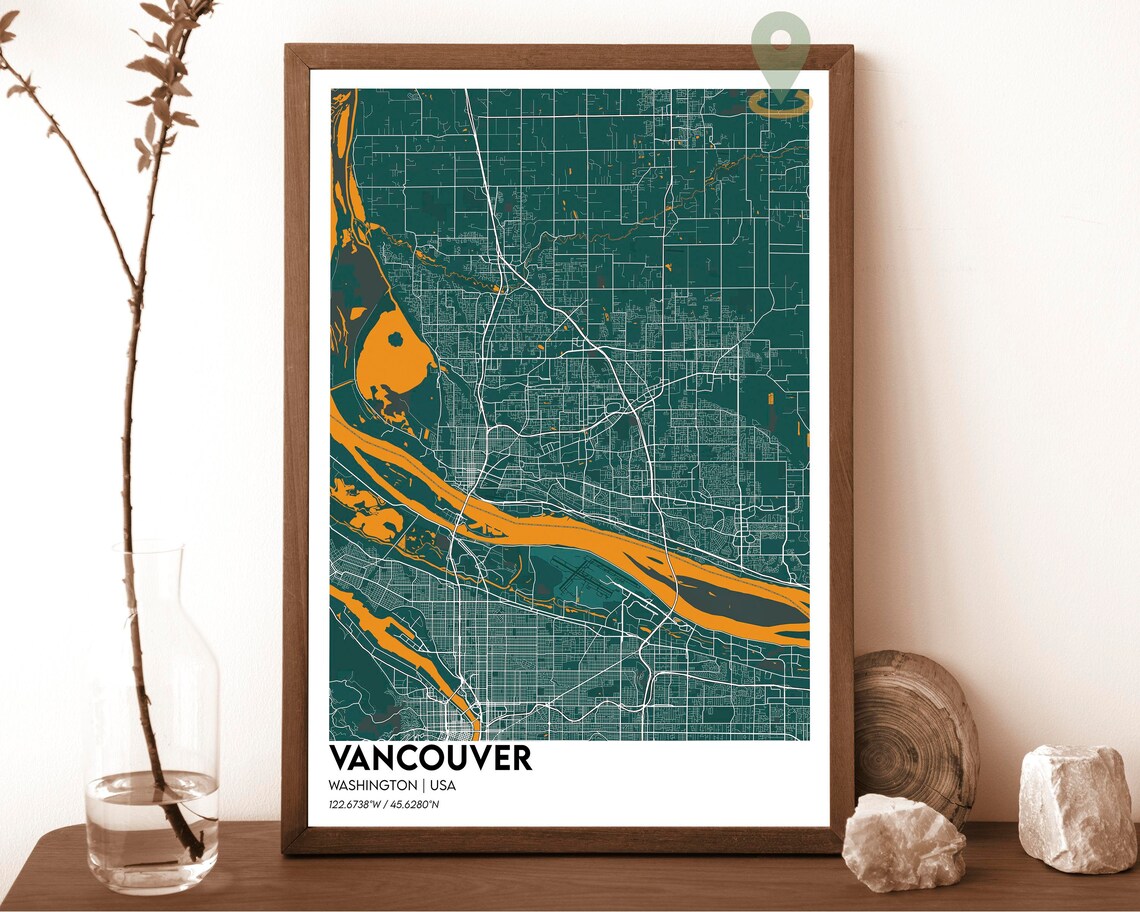 Vancouver Washington USA Vintage Sepia City Street Map Poster - Image 3