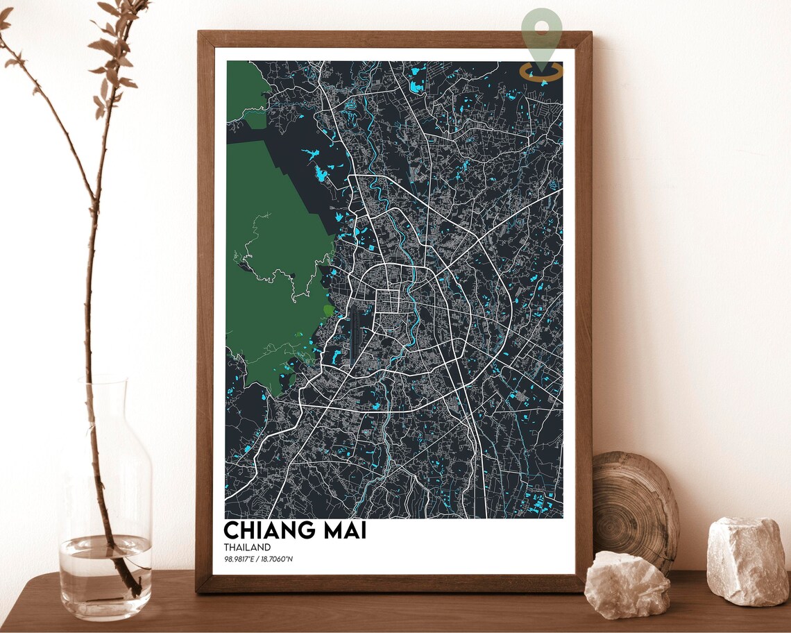 Chiang Mai Thailand City Street Map Red Modern Art Print for Thai Travel Lovers - Image 2