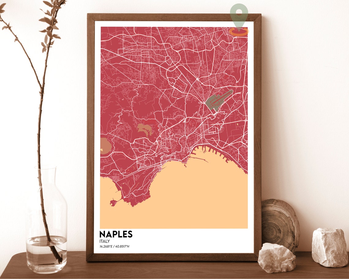 Naples Italy Vintage Pastel Blue Bay Coastal City Map Poster - Image 4