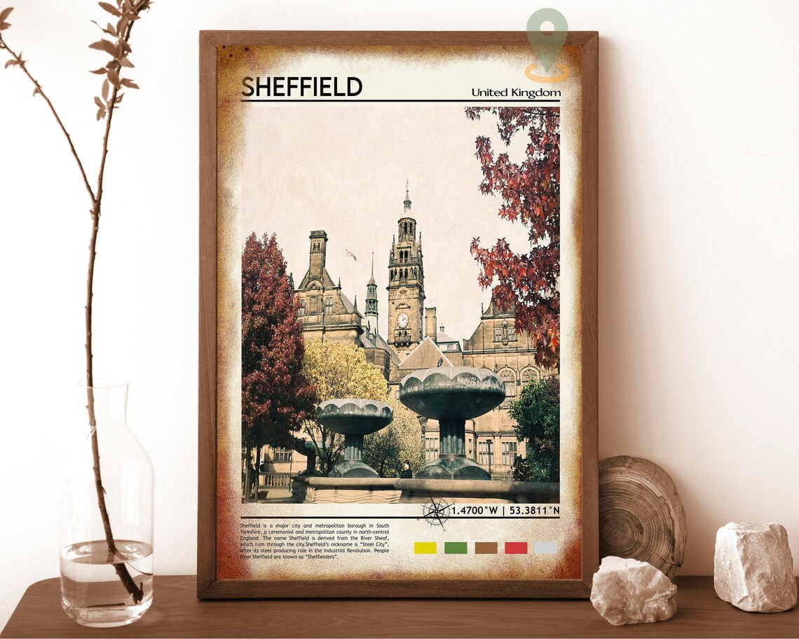 Sheffield United Kingdom City Hall Autumn Fountains Coordinate Poster - Image 6