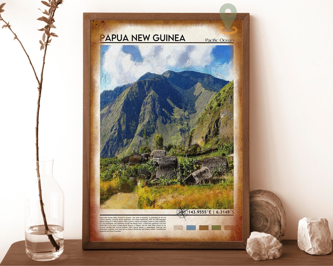 Papua New Guinea Lush Mountain Valley Village Huts Scenic Poster - Image 6