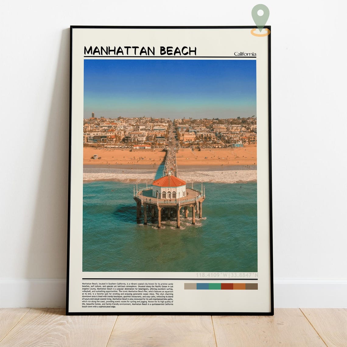 Manhattan Beach California Pier Aerial Sunset Beach Travel Poster - Image 2