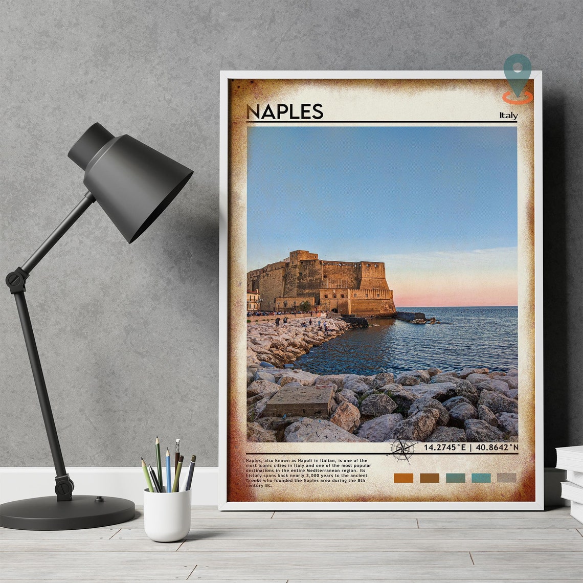 Naples Italy Sunset Coastline Castle by the Sea Vintage Poster - Image 5