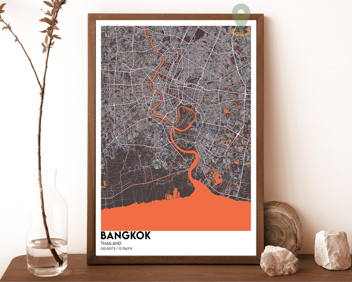 Bangkok Thailand Beige City Map River Chao Phraya Style Poster - Image 4