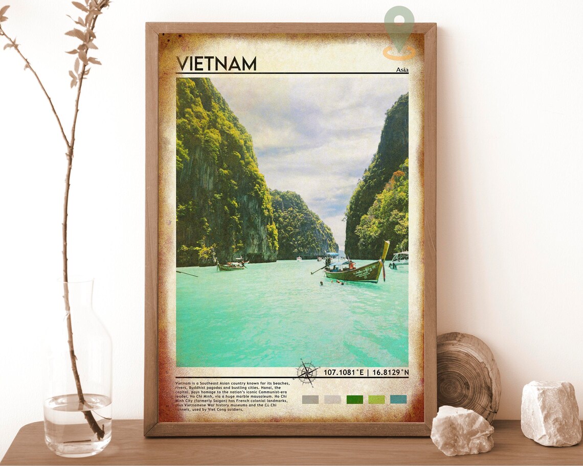 Vietnam Karst Bay Longtail Boats Turquoise Water Asia Travel Poster - Image 6