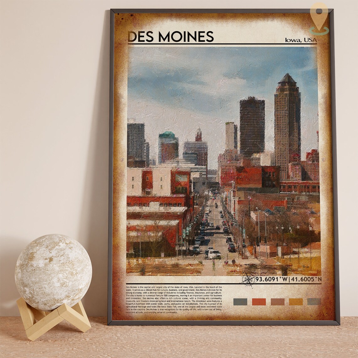 Des Moines Iowa Downtown Skyline Vintage Cityscape Photo Poster - Image 4