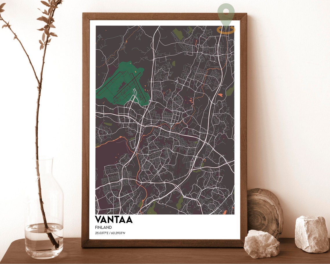 Vantaa Finland City Map Poster Navy Gold Modern Minimalist Art - Image 4