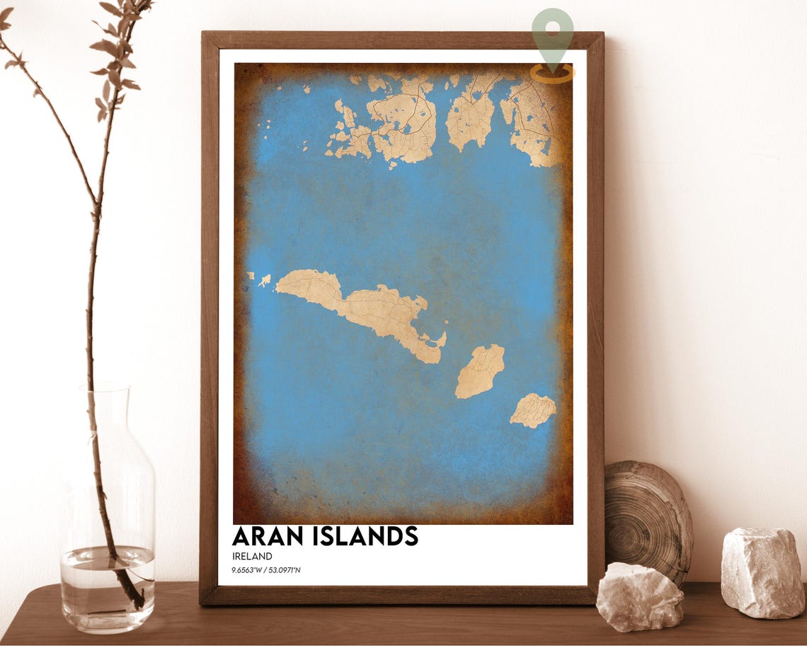 Aran Islands Ireland Teal Minimalist Island Street Map Wall Art - Image 5