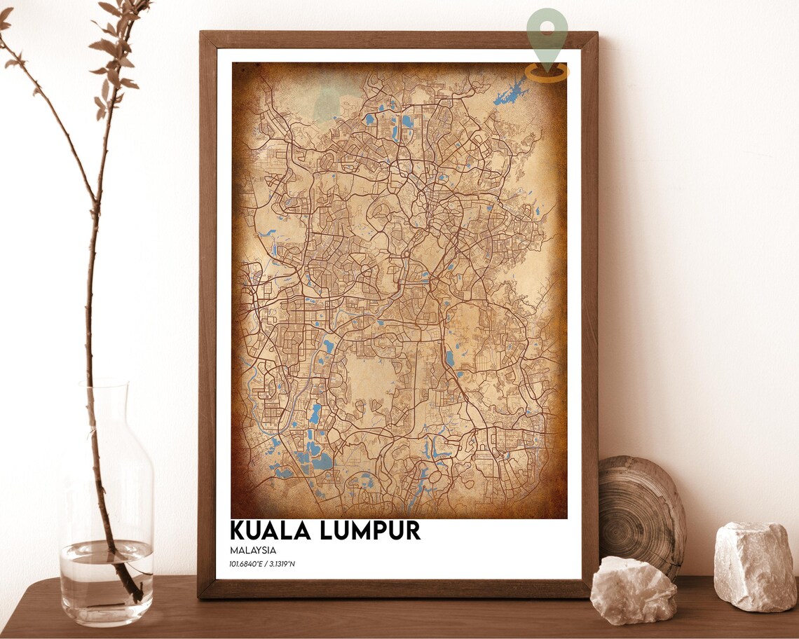 Kuala Lumpur Malaysia City Map Beige Vintage Street Style Poster - Image 2