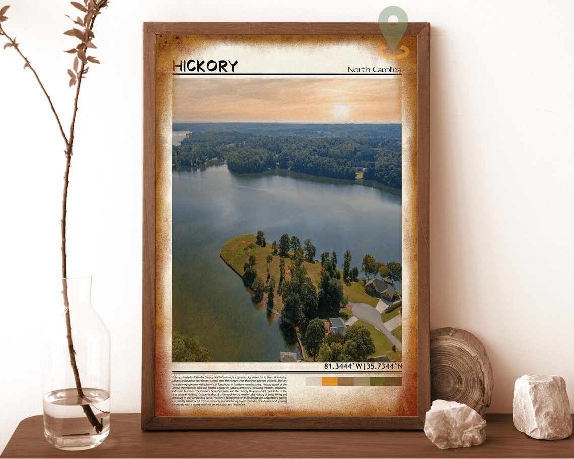 Hickory North Carolina Lake Sunset Aerial View Travel Poster - Image 6