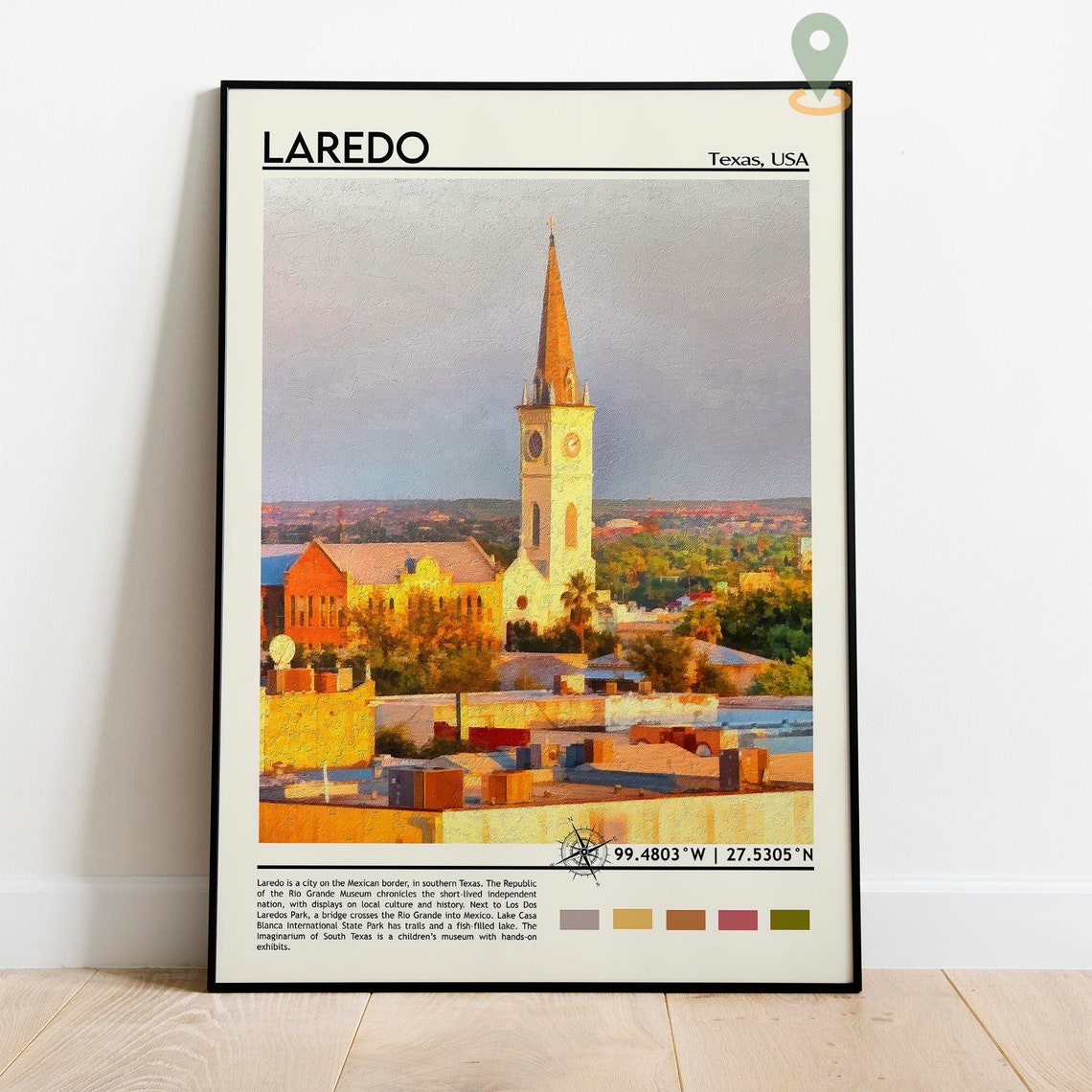 Laredo Texas Golden Hour Church Steeple Skyline Artwork Poster - Image 2