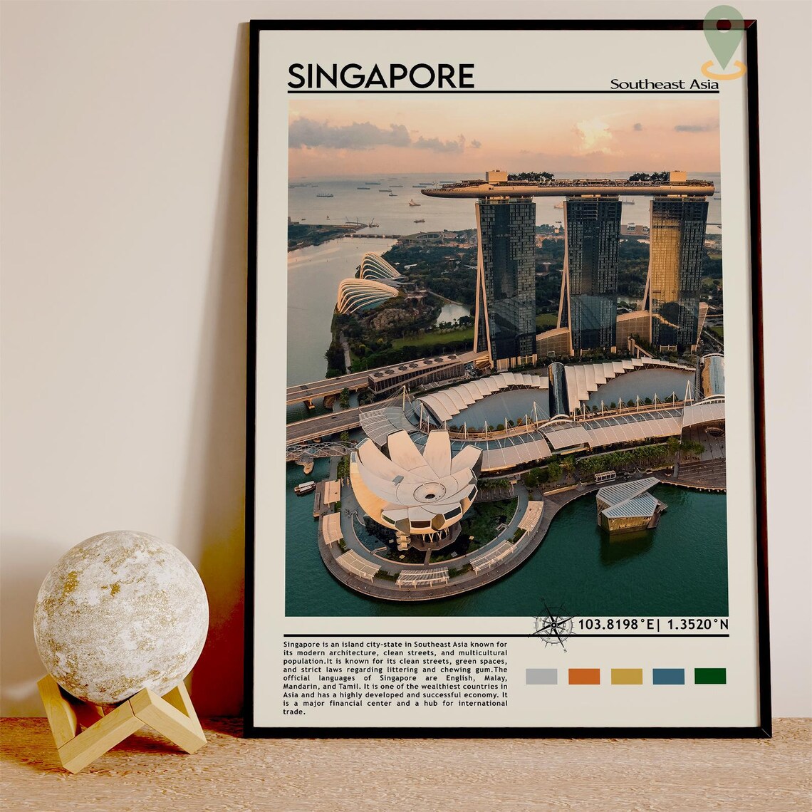 Singapore Marina Bay Sands Aerial Sunset Southeast Asia Travel Poster - Image 4