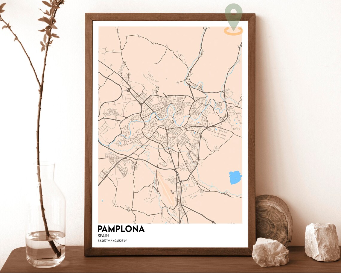 Pamplona Spain Midnight Purple Night City Map Street Art Poster - Image 5
