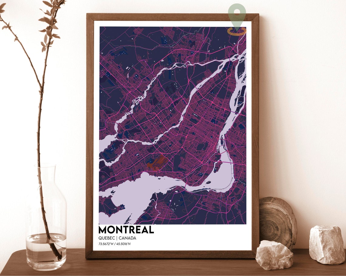 Montreal Quebec Canada Street Map Art Poster Gold Navy Decor - Image 2