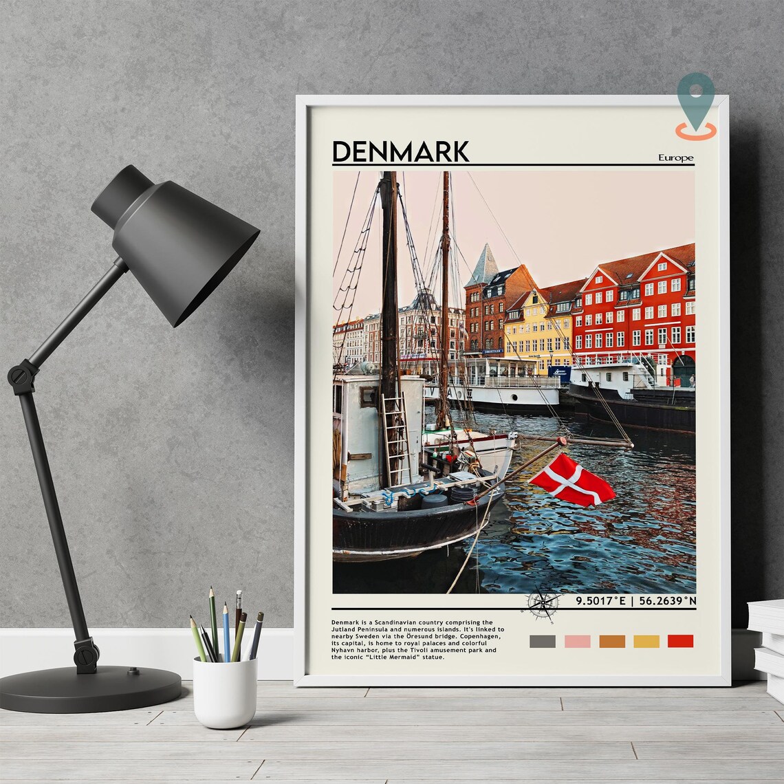 Denmark Nyhavn Copenhagen Colorful Harbor Boats Travel Poster - Image 3