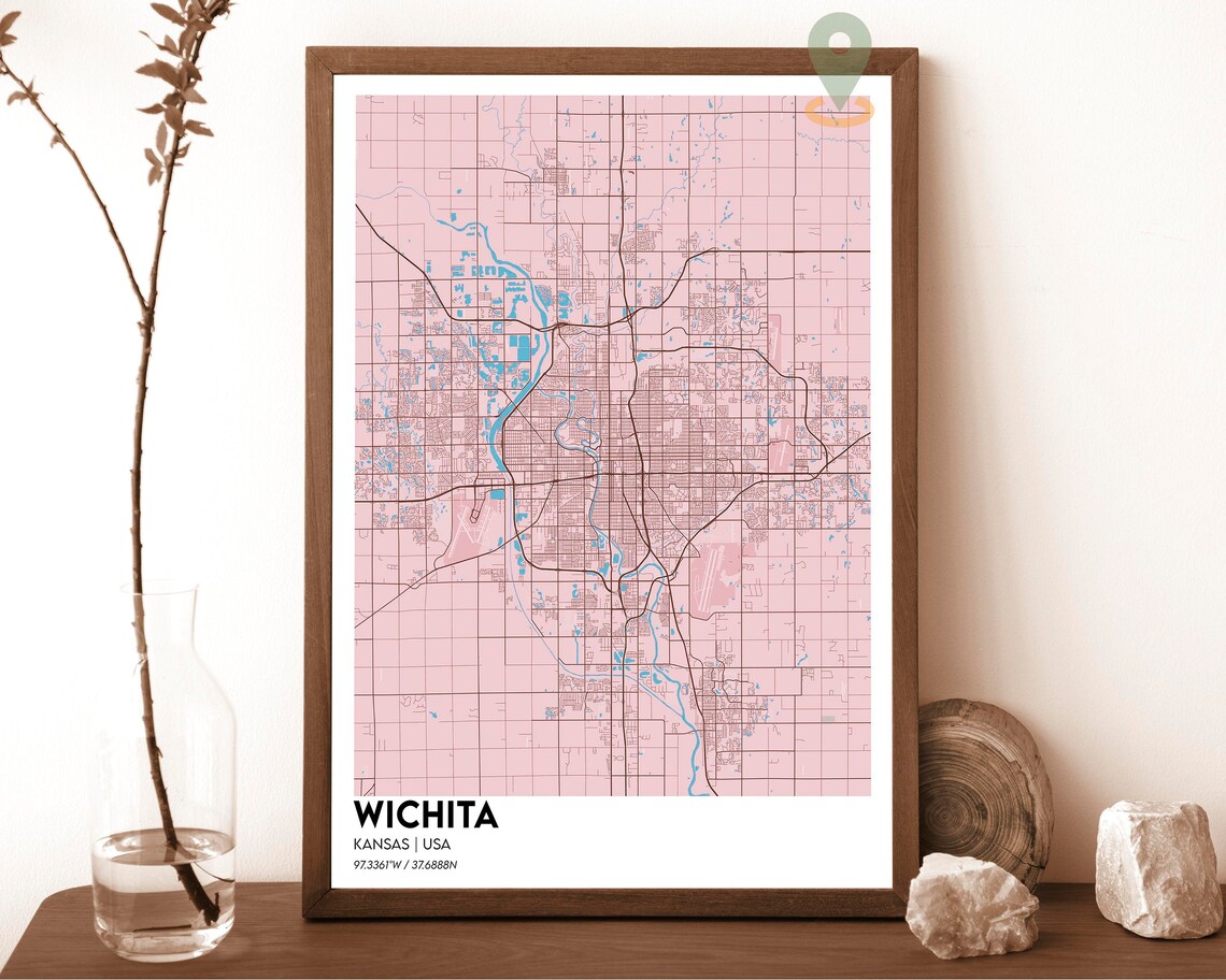 Wichita Kansas USA Bold Red Minimal City Street Map Grid Poster - Image 5