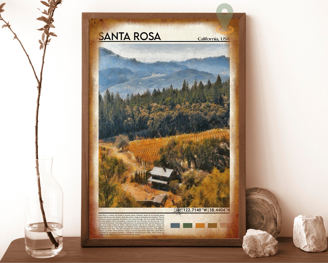 Santa Rosa California USA Vineyard Hills Travel Photo Art Poster - Image 6
