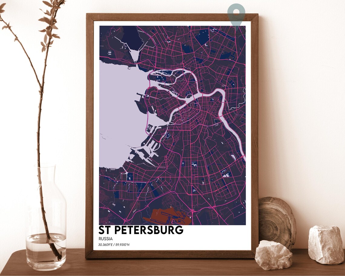 Saint Petersburg Russia Navy Yellow City Map Home Decor Poster - Image 4