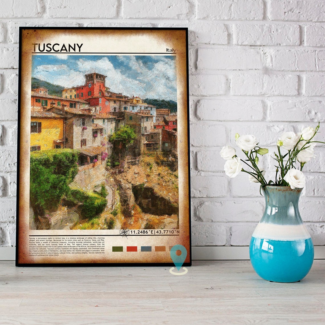 Tuscany Italy Hilltop Village Painterly Art Landscape Poster - Image 4