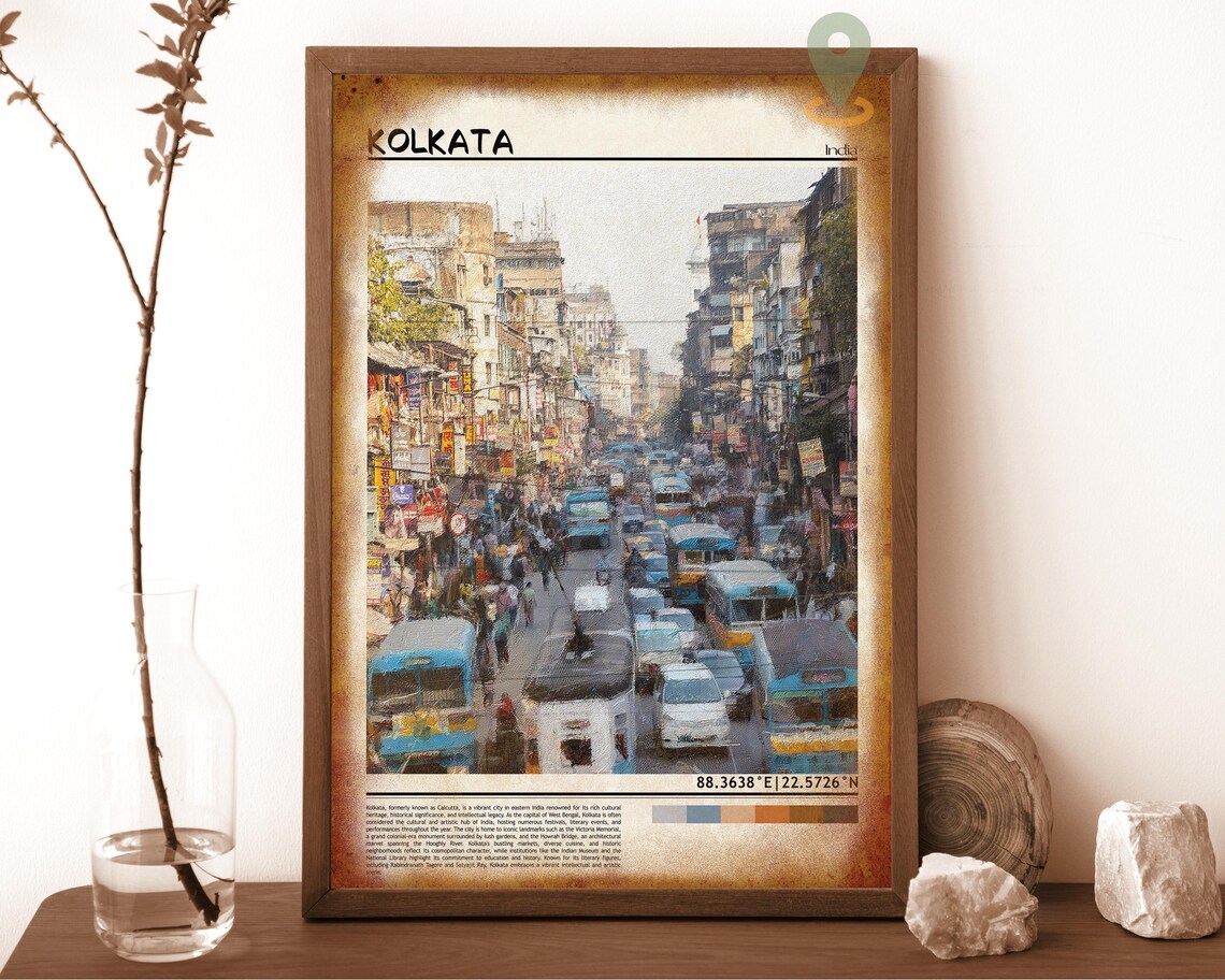 Kolkata India Bustling Old City Street Painterly Scene Poster - Image 6