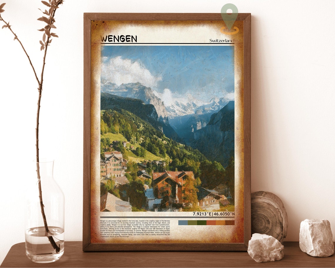 Wengen Switzerland Alpine Village Eiger Valley View Travel Poster - Image 6