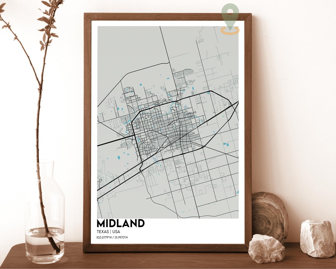 Midland Texas soft blush pink with rose streets Street Map Coordinates Poster - Image 2
