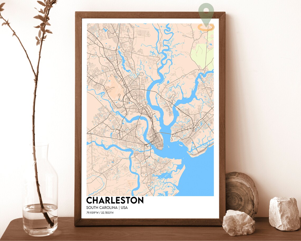 Charleston South Carolina Dark Marsh Waterways City Map Poster - Image 4