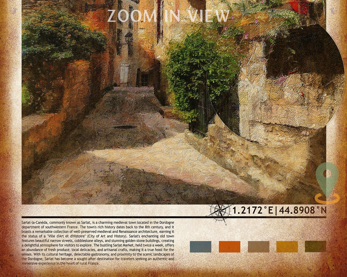 Sarlat la Caneda France Medieval Stone Village Street Travel Poster - Image 5